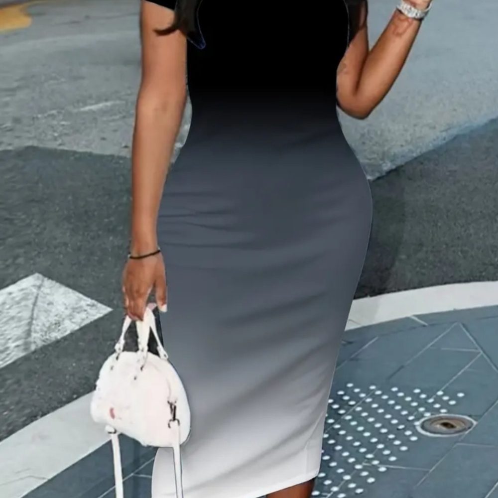 Night out or run errands in this Black and Gray Bodycon Dress.